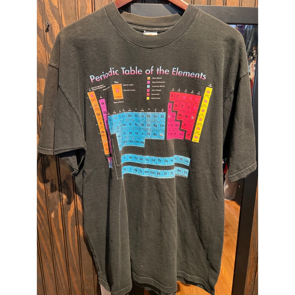 Vintage Fruit of the Loom Periodic Table Elements Graphic T-Shirt Black XL